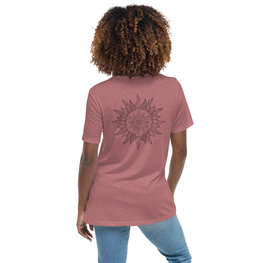 Lockeres Damen-T-Shirt Mandala Sun schwarz