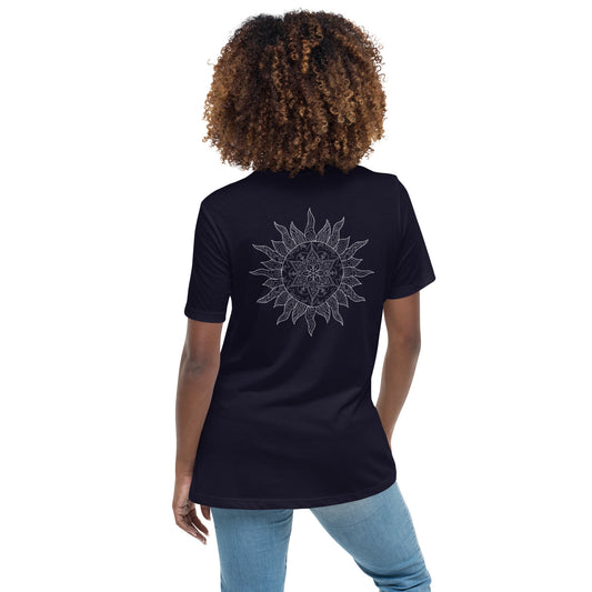 Lockeres Damen-T-Shirt Mandala Sun weiß